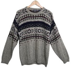 VTG 90s Trader Bay Gray Fair Isle Sweater Pullover Mens SZ M‎ Grandpa Winter USA